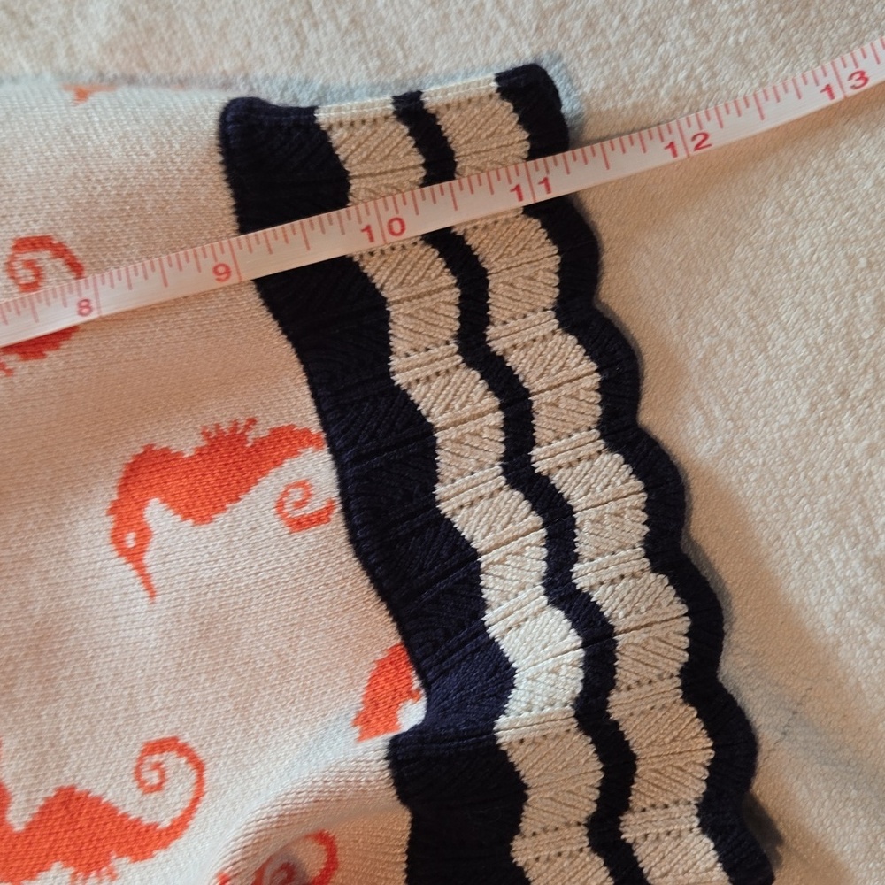 Maeve Vneck SSlv Cream & Orange Seahorses with Blue Trim Sz 1X Cardigan Sweater - Picture 14 of 16